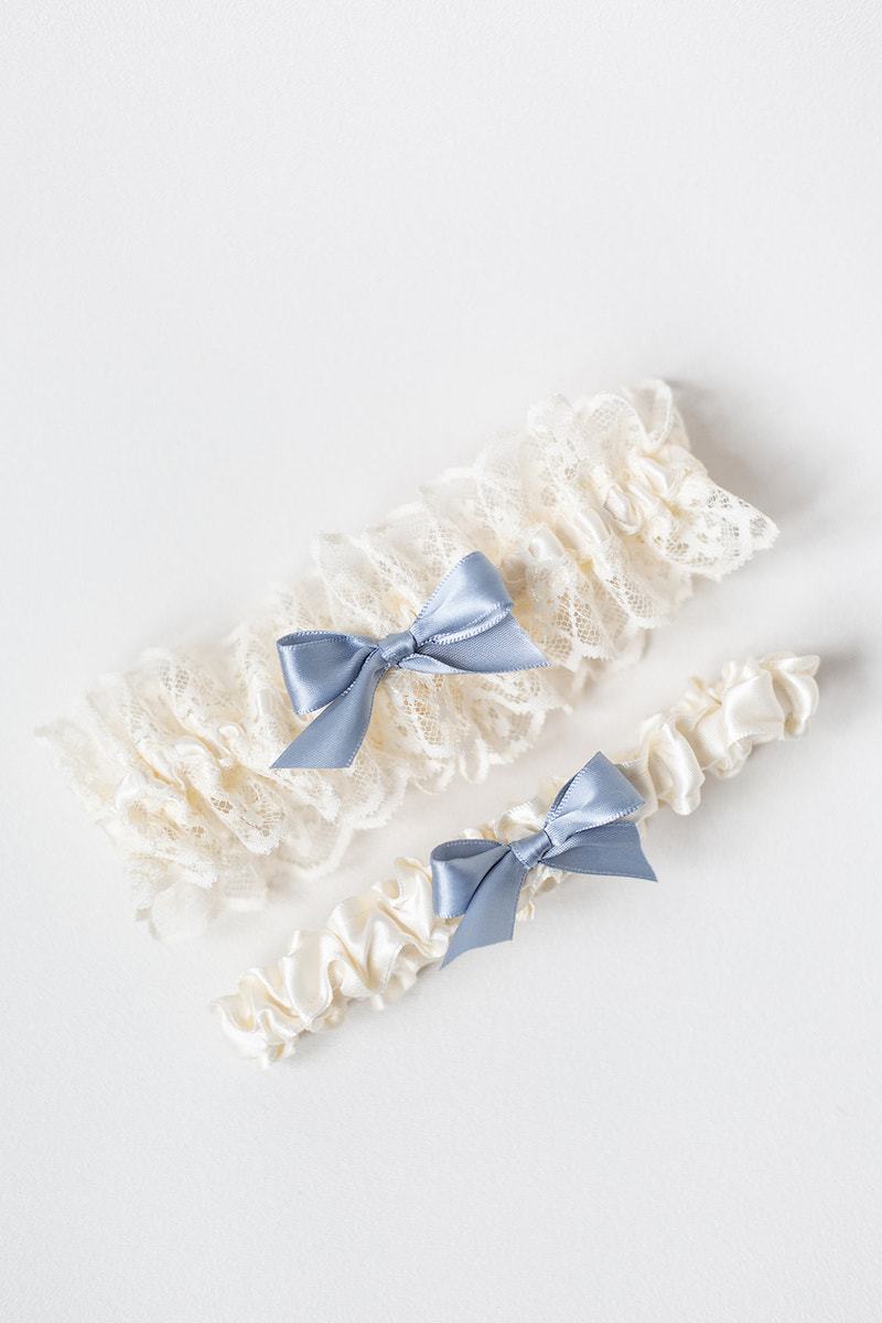 dusty blue custom wedding garter