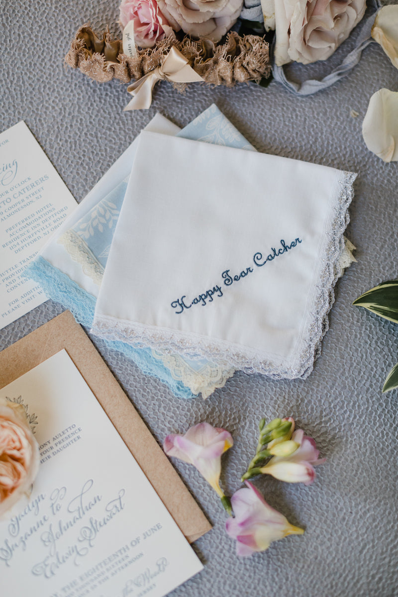 dusty blue wedding hankie