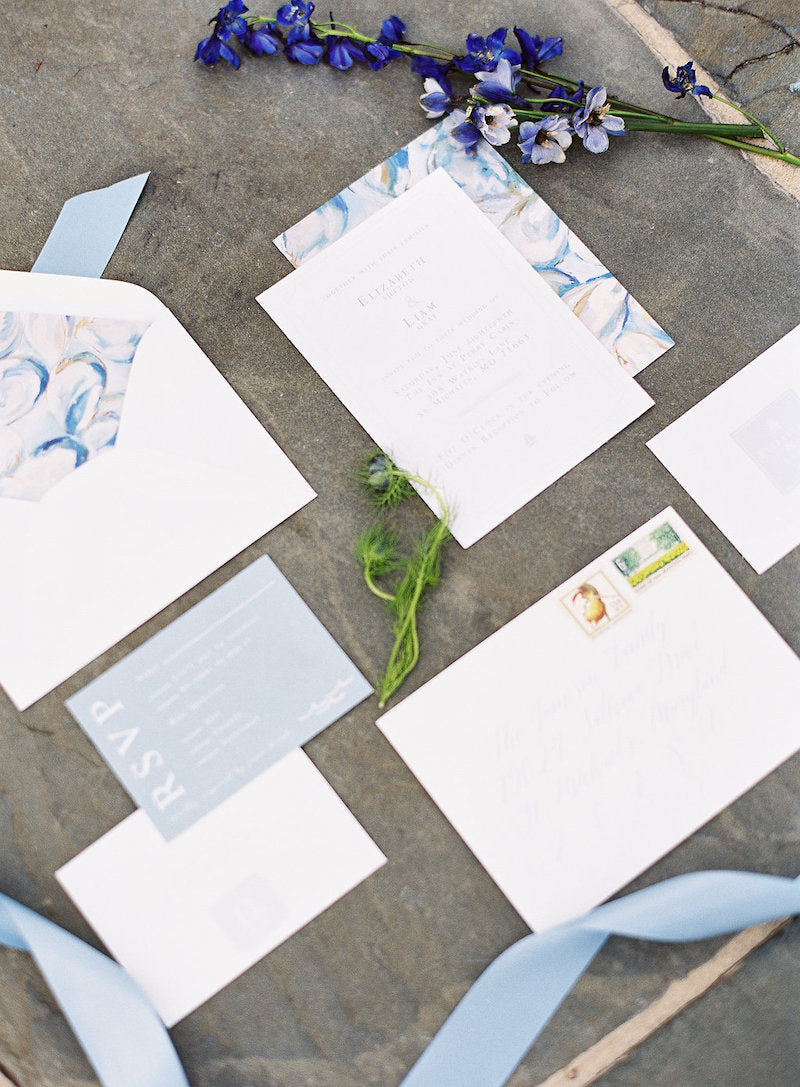 dusty blue wedding invitation suite