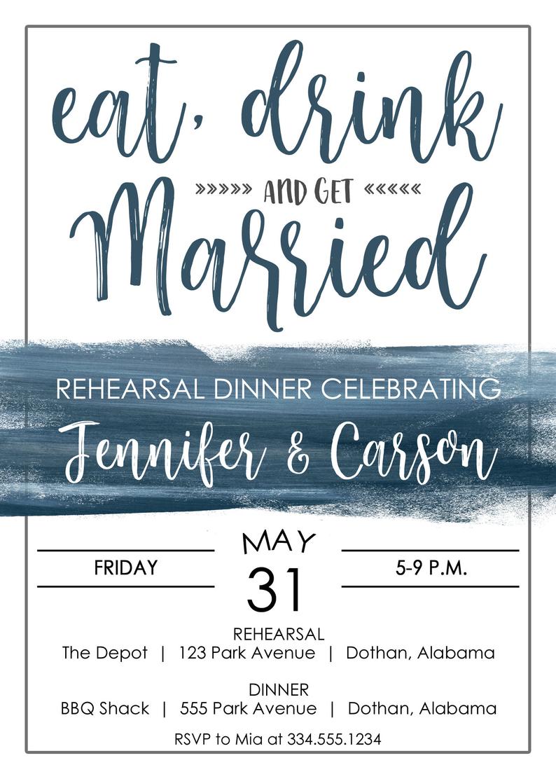 eat drink get married wedding rehearsal dinner invitation