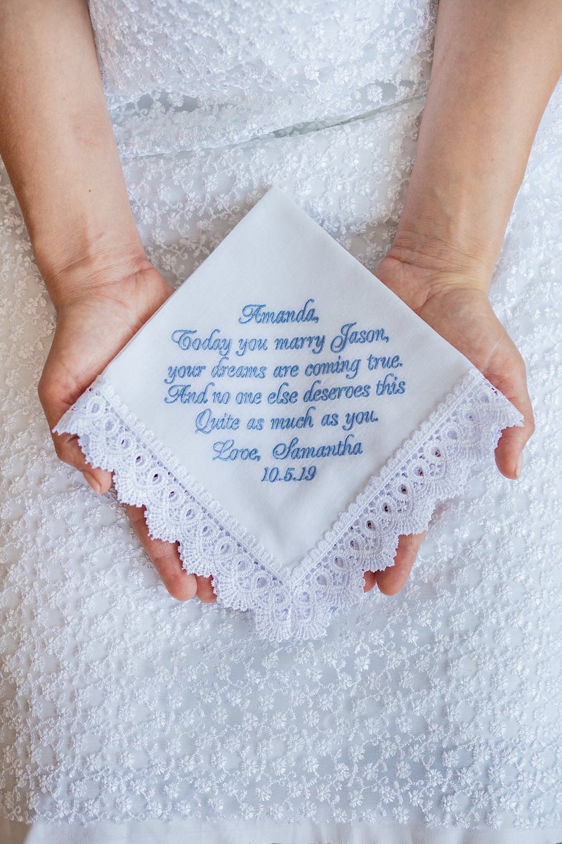 Embroidered Wedding Handkerchief Something Blue for the Bride