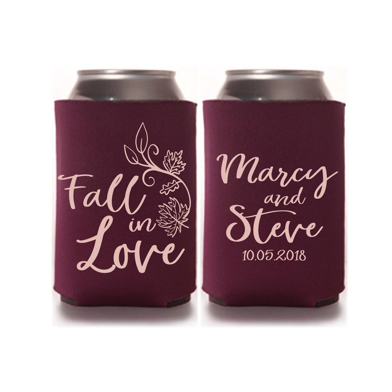 Custom Fall Wedding Beer Can Coolers