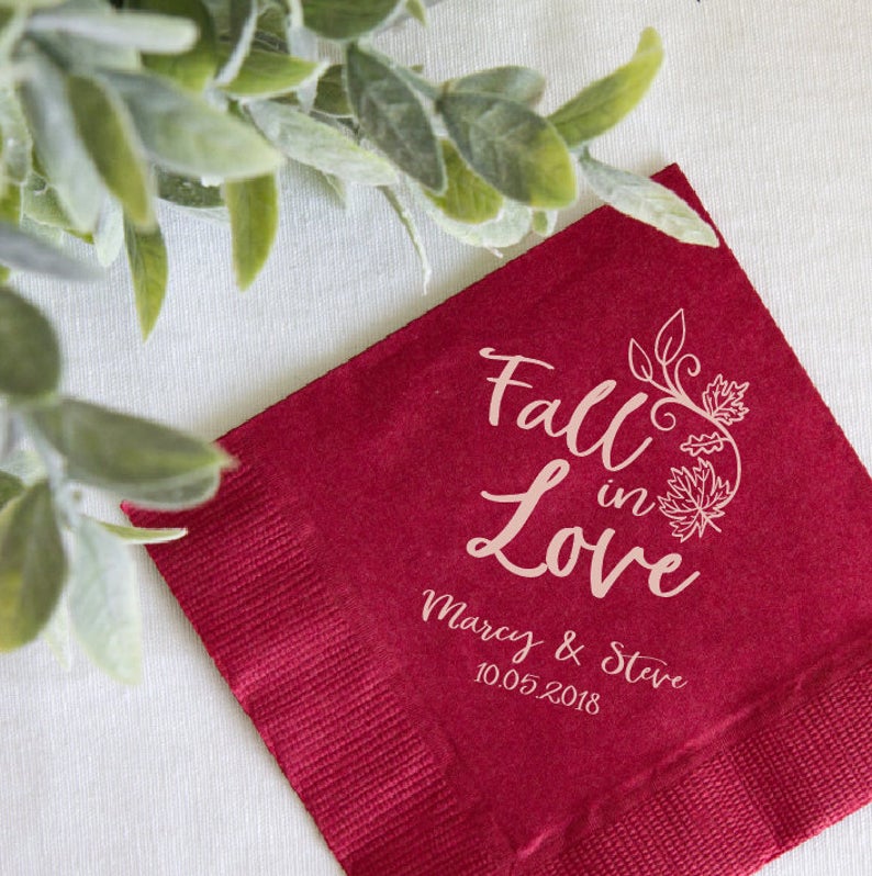 Custom Fall Wedding Cocktail Napkins