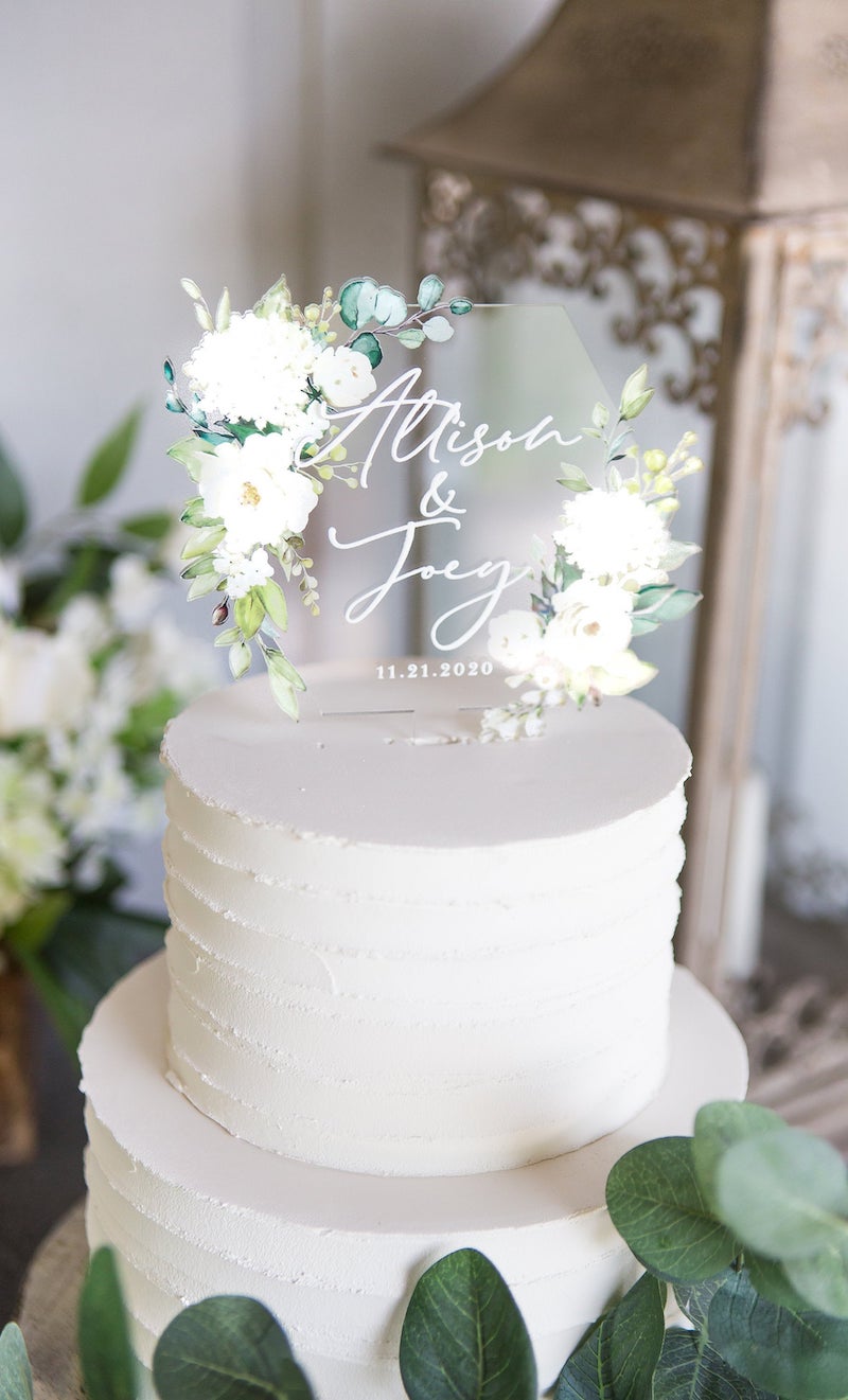 Floral Acrylic Personalized Cake Topper