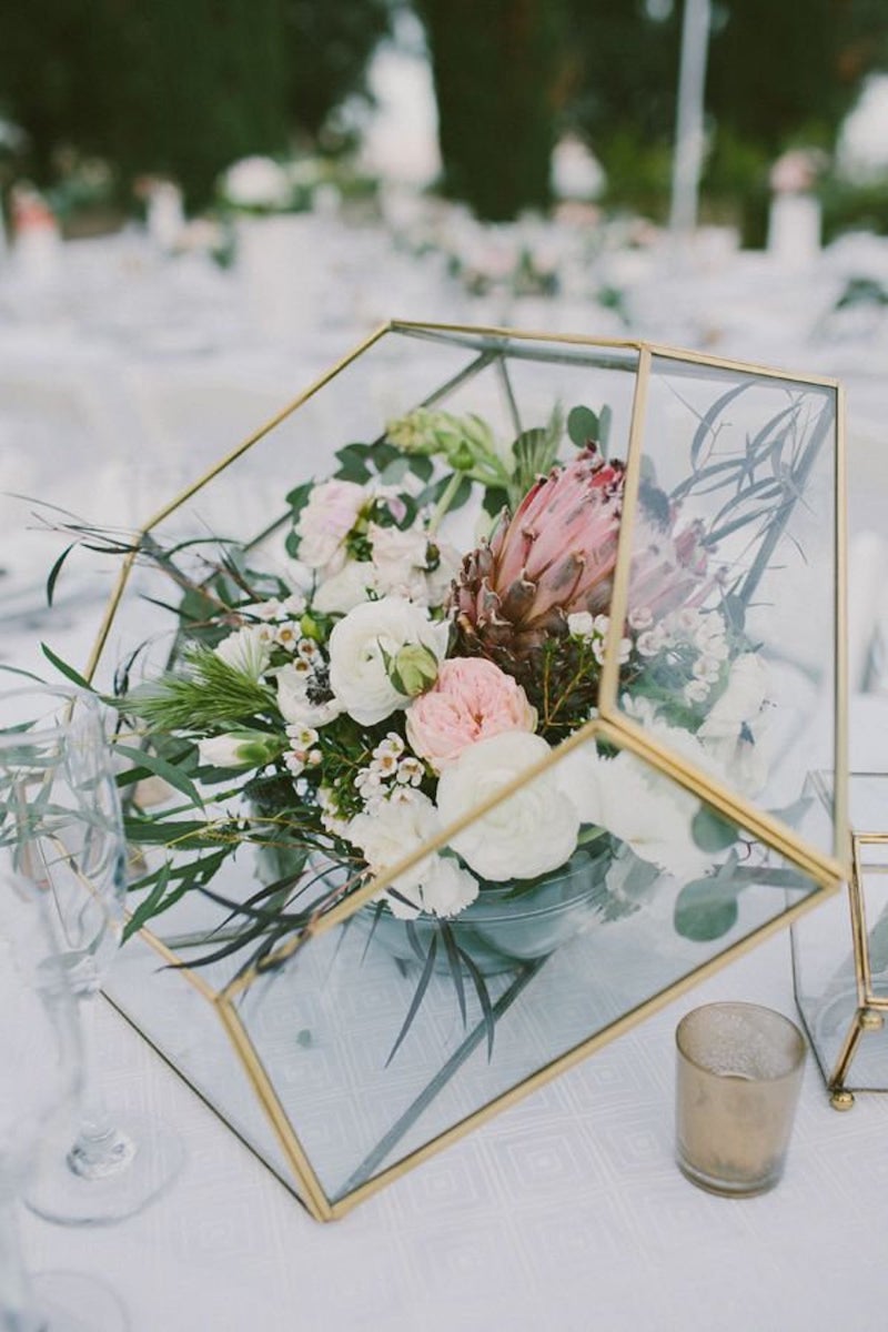 Gold Geometric Half Terrarium Vase Wedding Flower Centerpiece