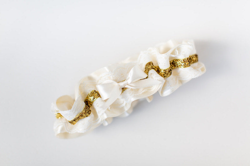 custom bridal garter with ivory satin and lace