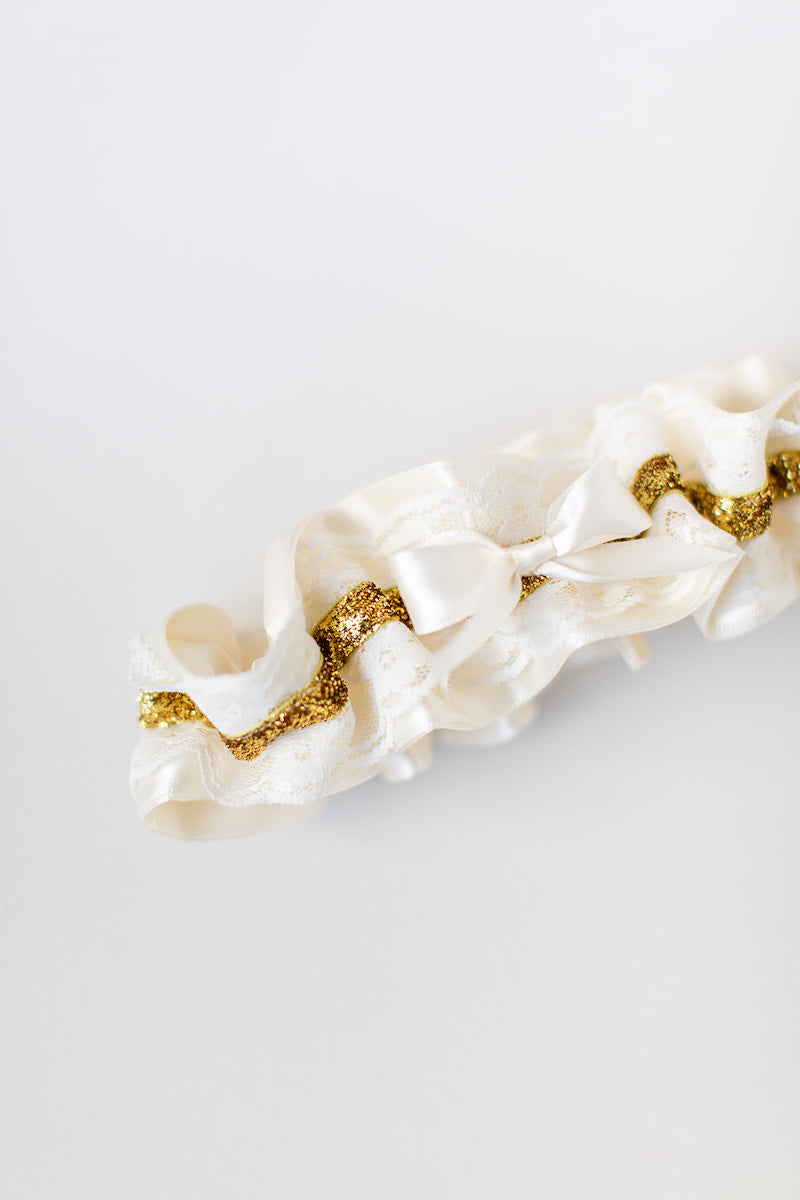 custom bridal garter with ivory satin and lace