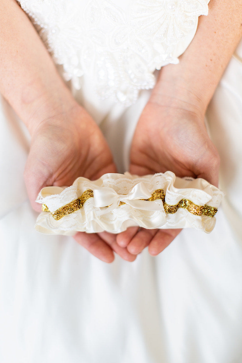 custom bridal garter with ivory satin and lace