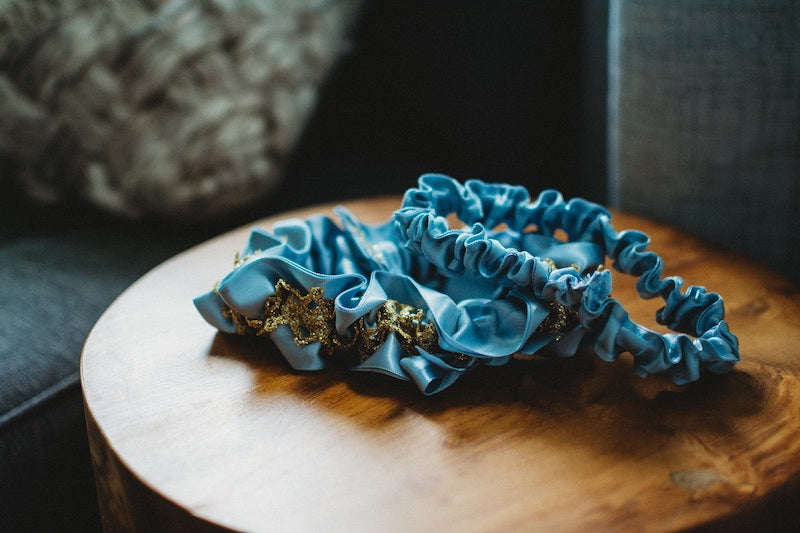 Dusty Blue with Gold Lace Wedding Garter