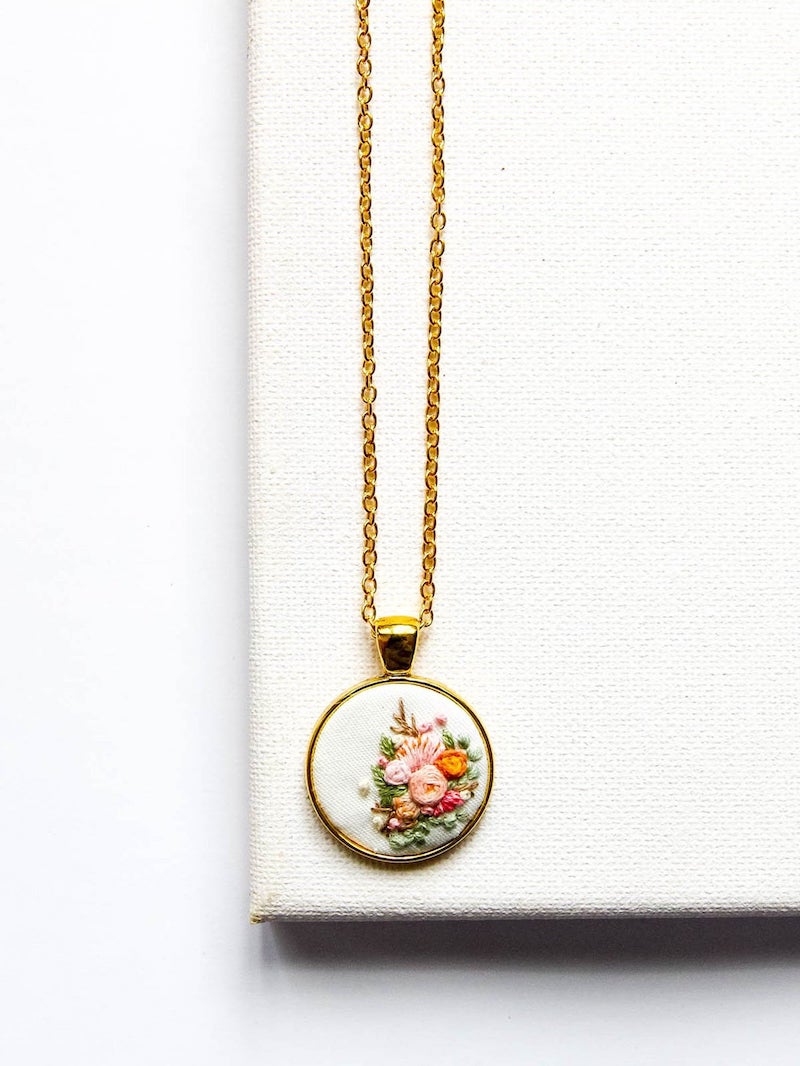 Hand Embroidered Bouquet Necklace