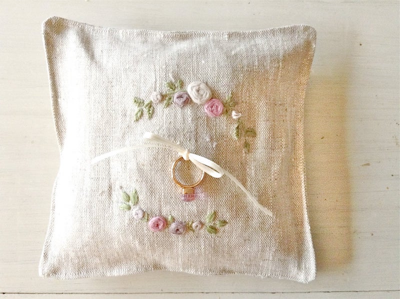Hand Embroidered Ring Bearer Pillow