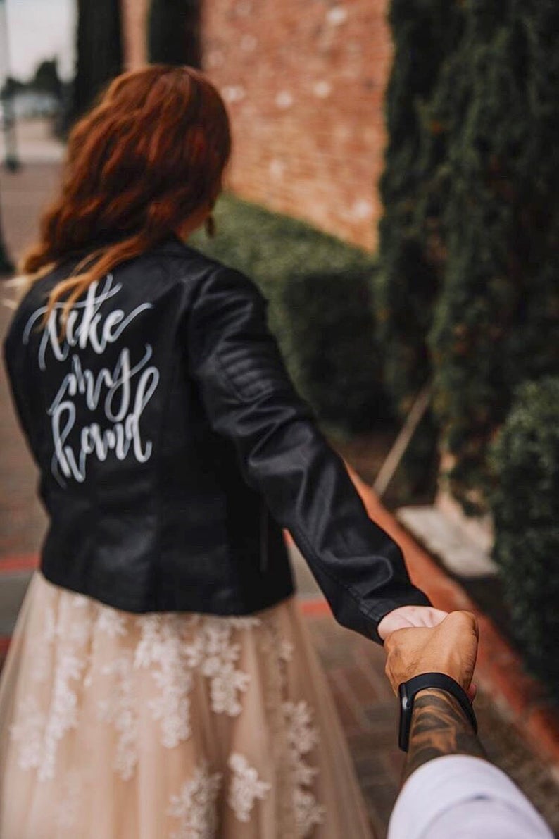 Hand Painted Calligraphy Leather Jacket for Bride