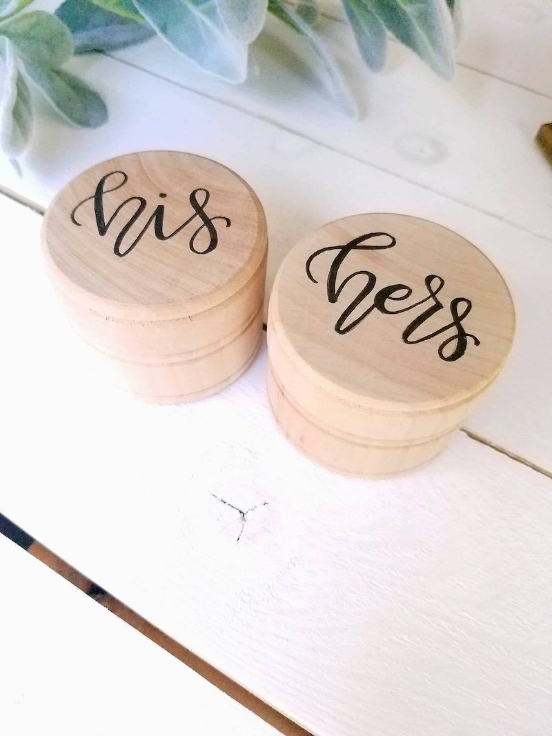 His and Hers Calligraphy Wedding Ring Boxes