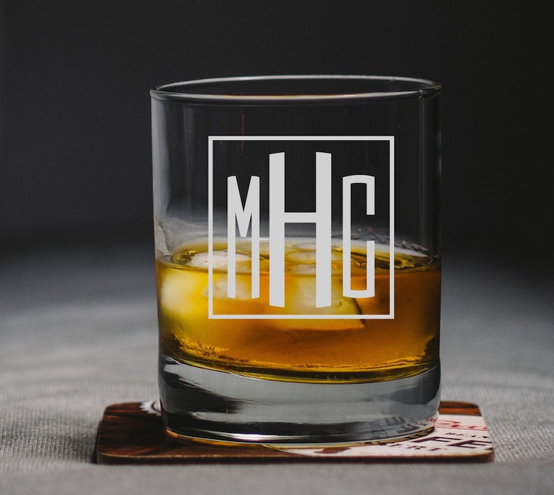 initial whiskey glass