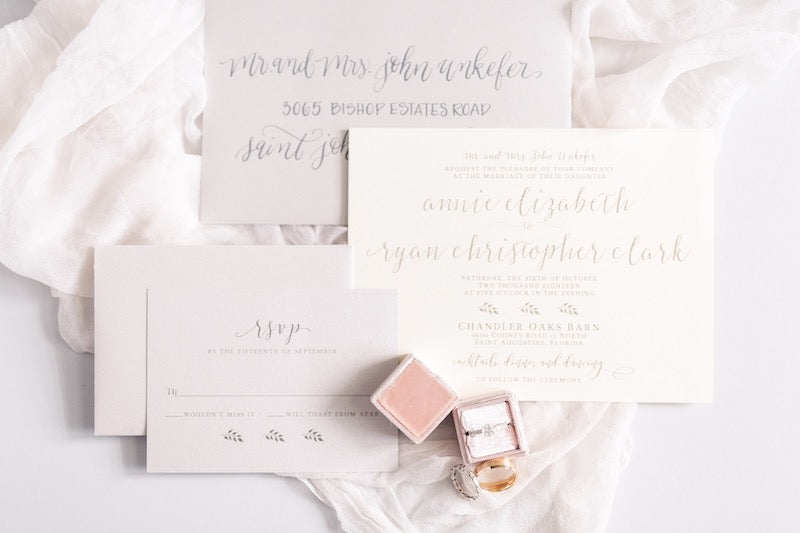white, gray and blush wedding invitation suite - Florida wedding
