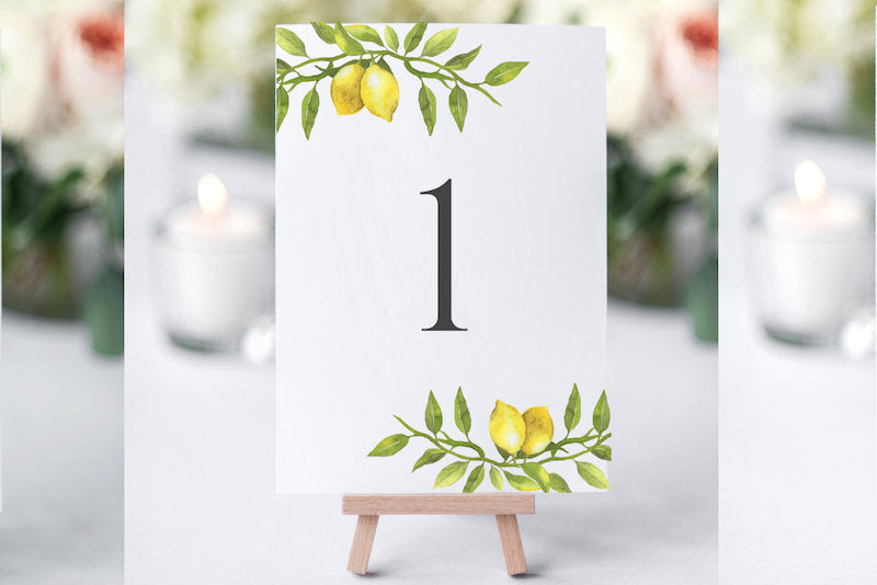 Lemon Wedding Table Number Signs