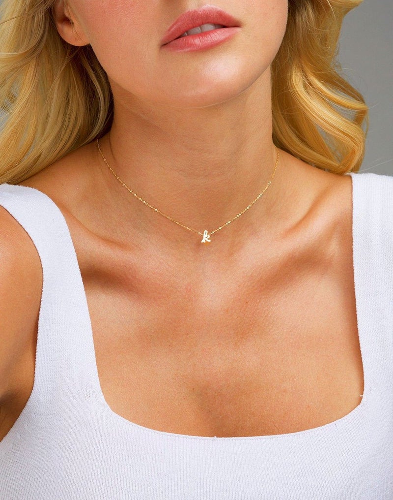 tiny gold letter necklace for bridesmaids