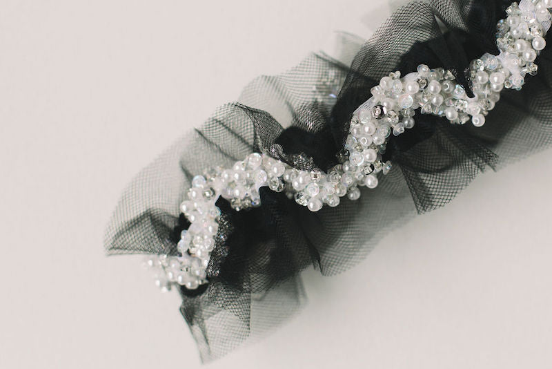 luxury tulle and sparkle bridal garter to match wedding dress handmade by The Garter Girl