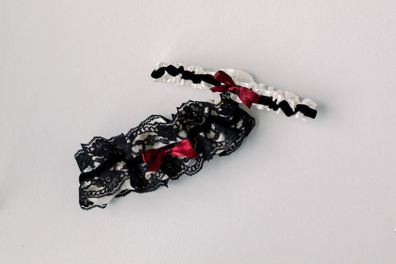 luxury wedding garter set with velvet and lace from The Garter Girl