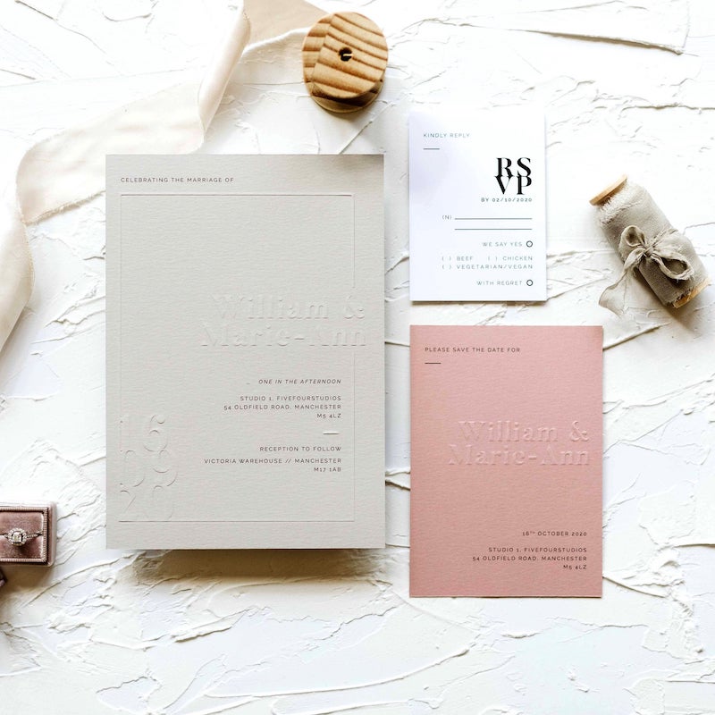 Modern Blind Embossed Wedding Invitation Suite