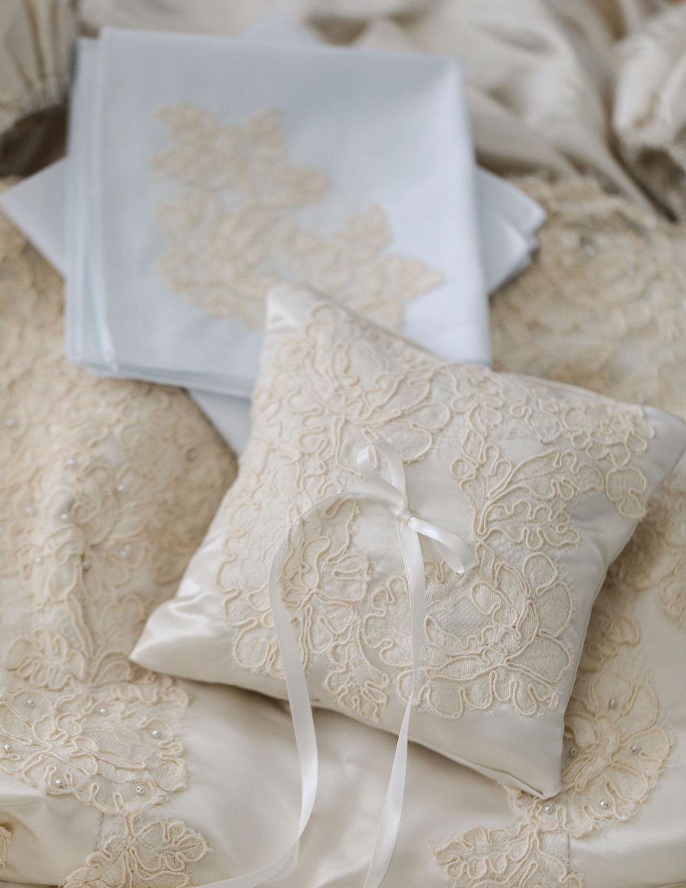 custom wedding garter heirloom and ring pillow made from grandmother's wedding dress by The Garter Girl