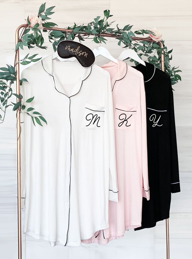 monogram sleep shirts for bridal party