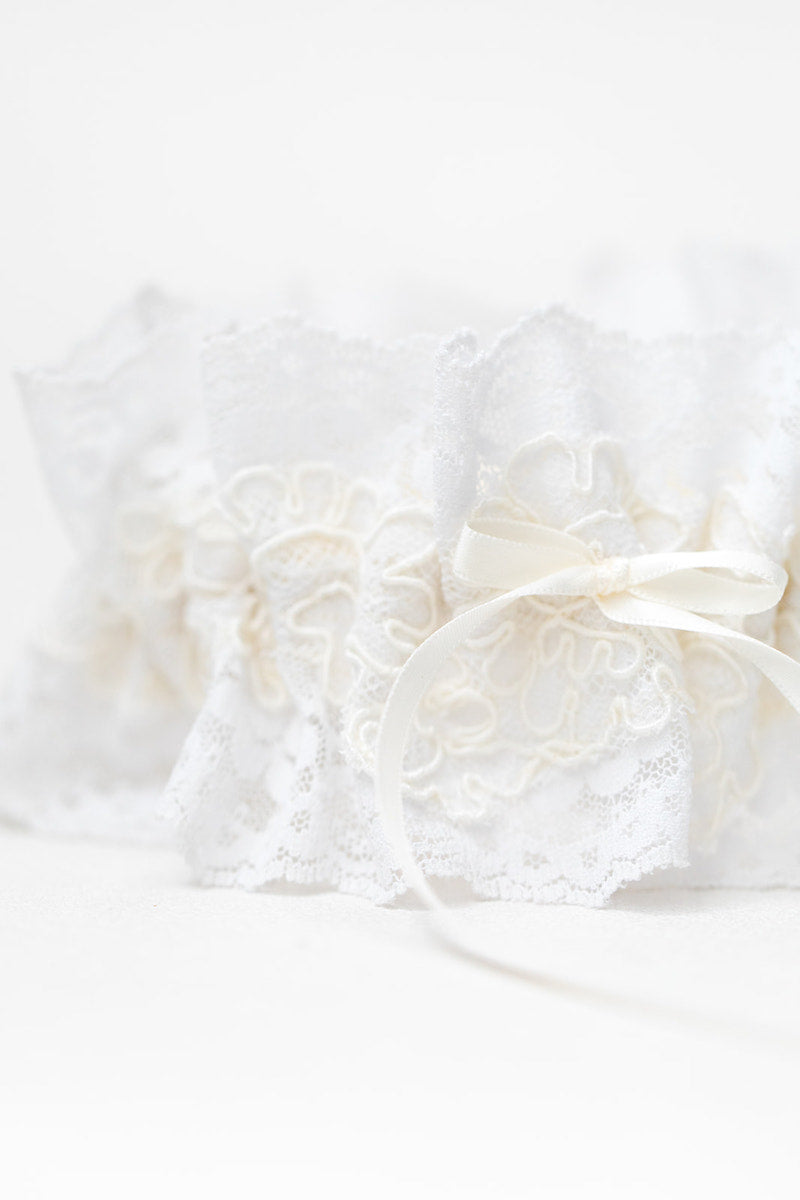 personalized garter made with lace from mother's wedding dress
