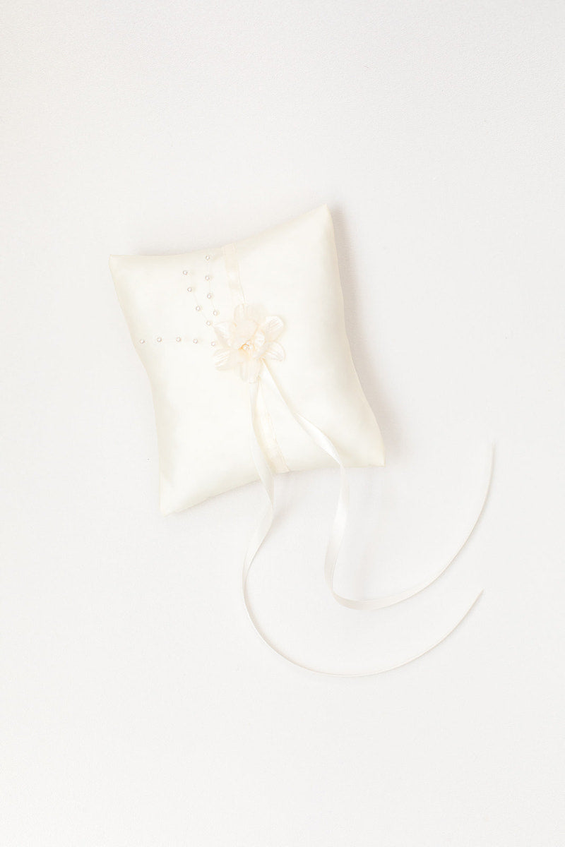 personalized ring pillow made with mother's wedding dress