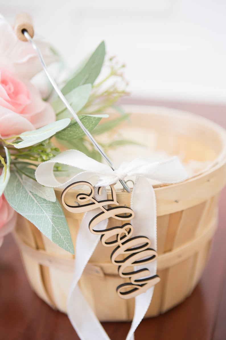 Personalized Name Wood Flower Girl Basket