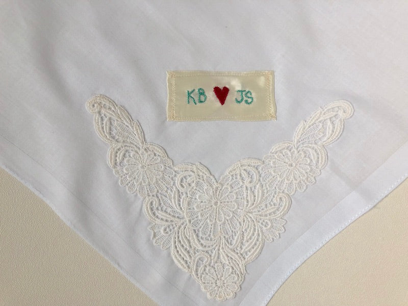 Wedding Handkerchief: Personalized with Embroidery and Lace