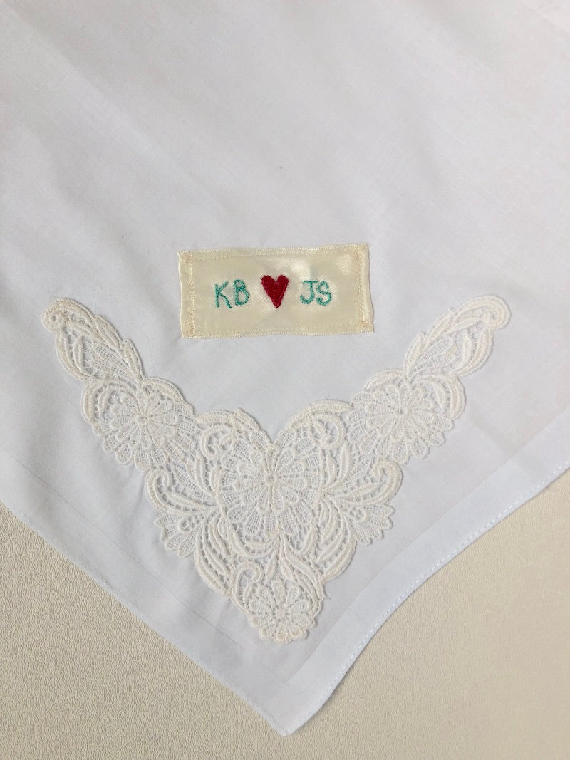 Wedding Handkerchief: Personalized with Embroidery and Lace