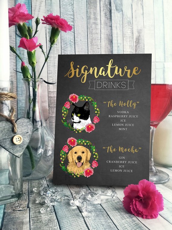 pet wedding signature cocktail sign