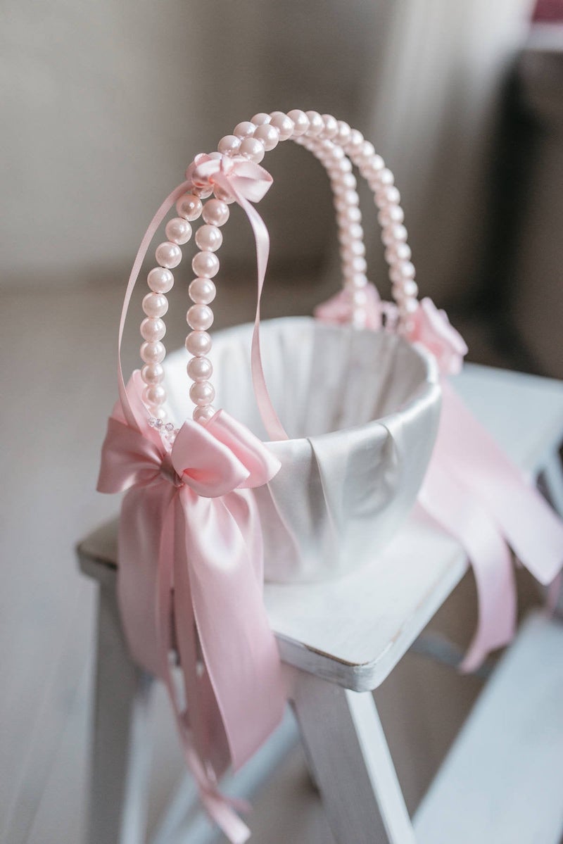 Pink and Pearls Flower Girl Basket