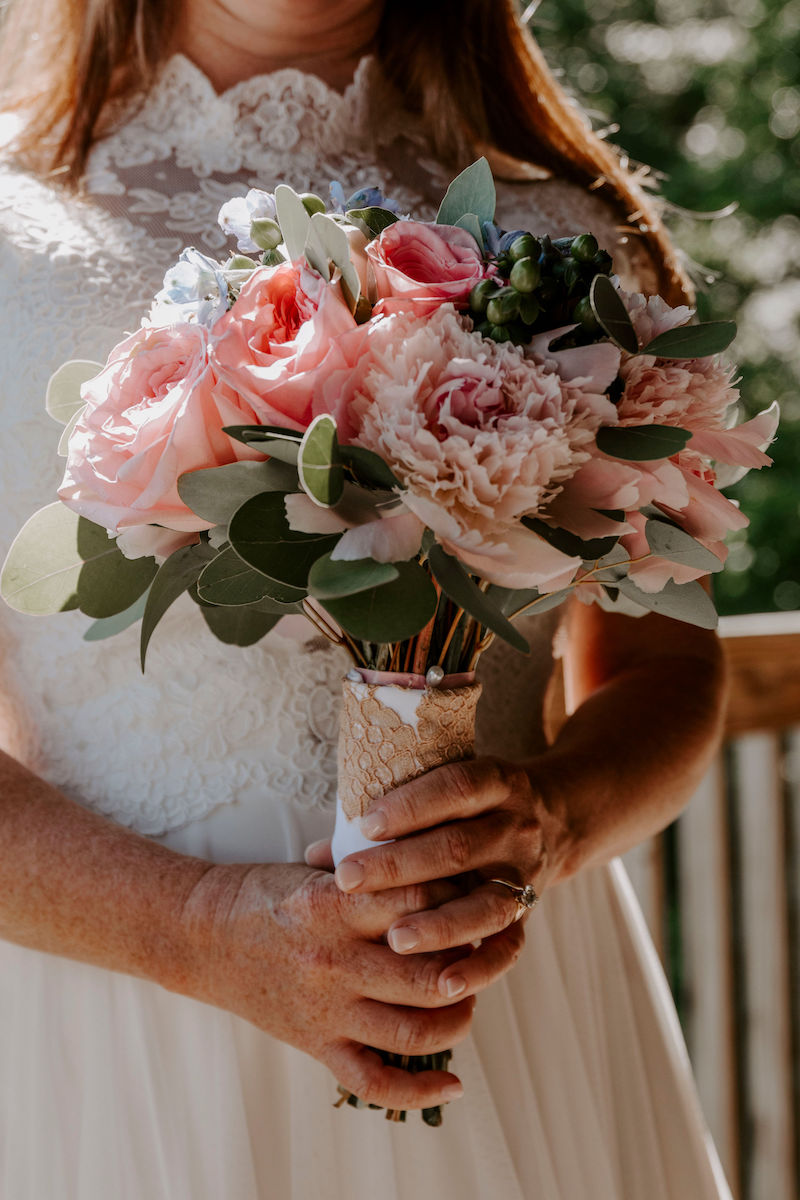 Pink Bridal Bouquet with Custom Lace Handkerchief