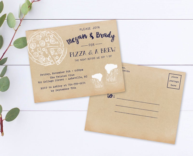Pizza and A Brew Rehearsal Dinner Invitation
