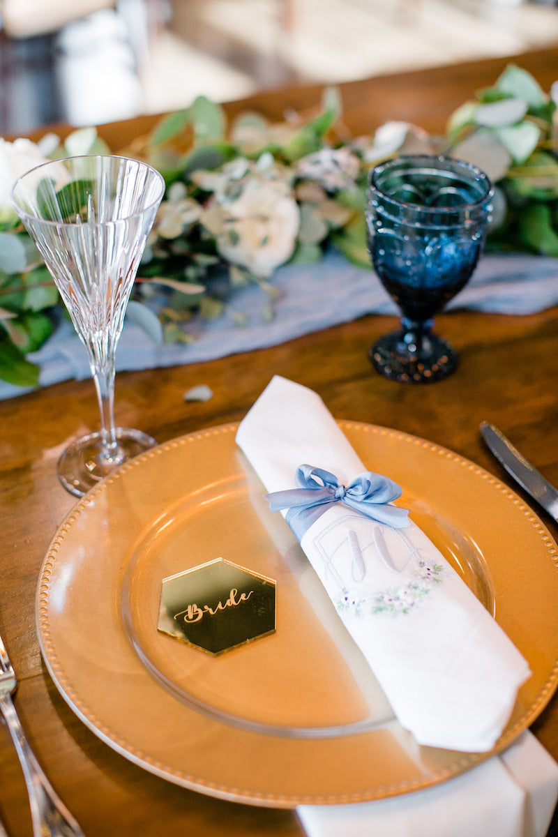 Dusty Blue and Gold Place Setting