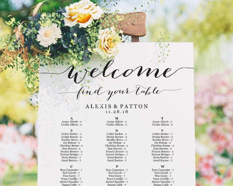 wedding seating chart poster printable download