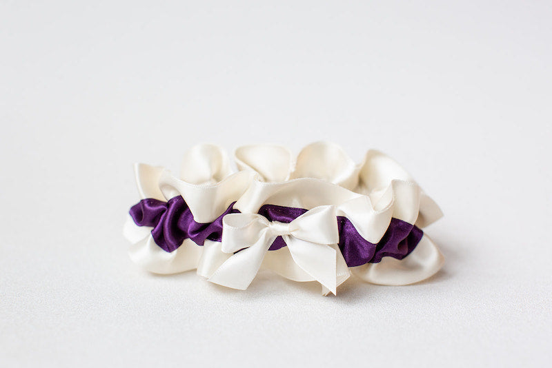 dark purple and ivory custom wedding garter