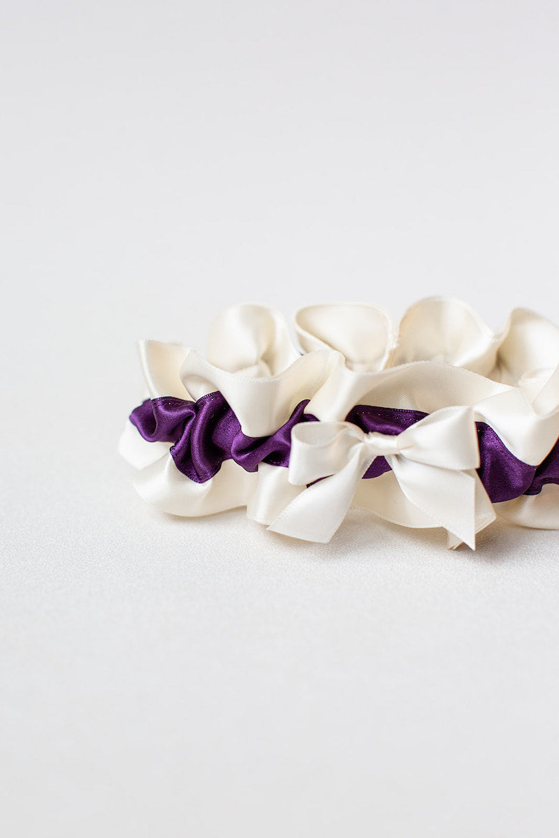 dark purple and ivory custom wedding garter