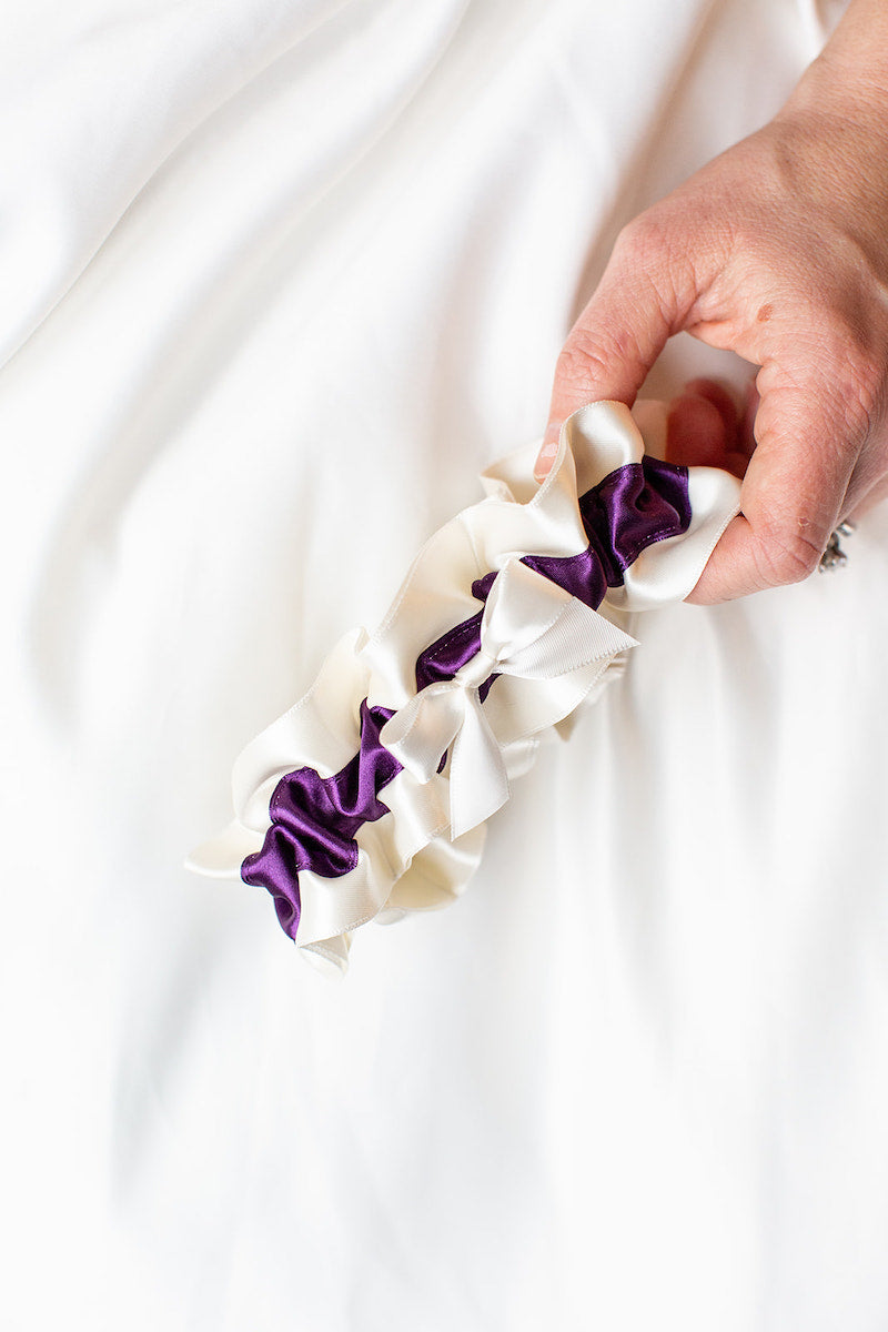 dark purple and ivory custom wedding garter