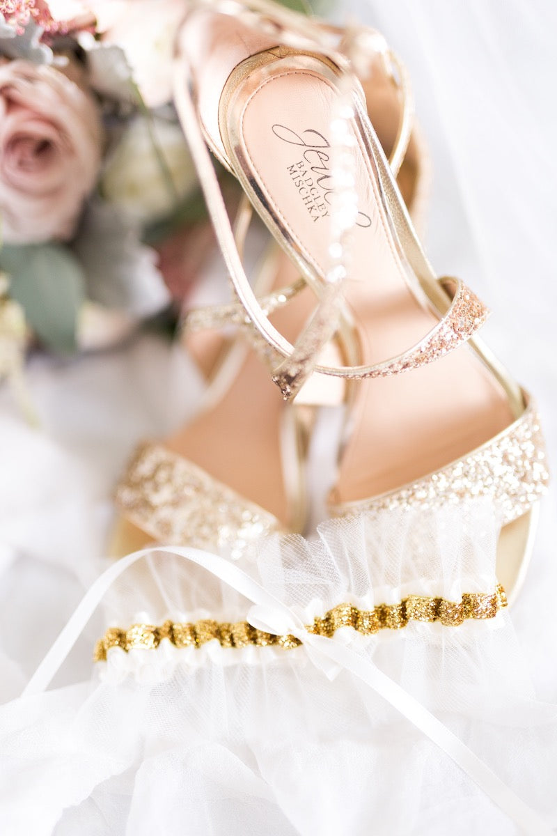 real tulle and gold wedding garter - Florida wedding
