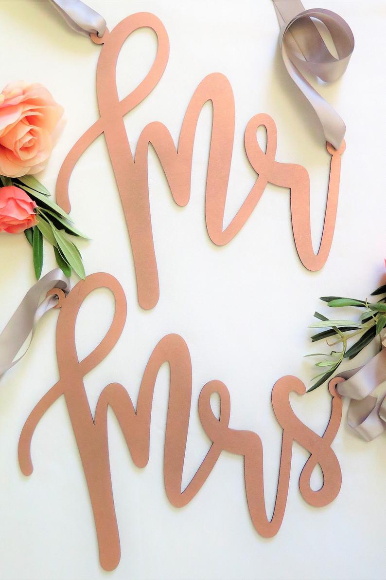 Rose Gold Mr and Mrs Chair Back Signs