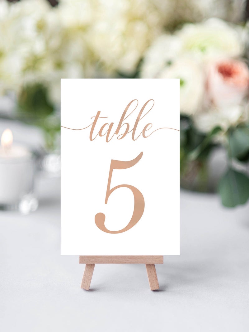 Rose Gold Wedding Table Number