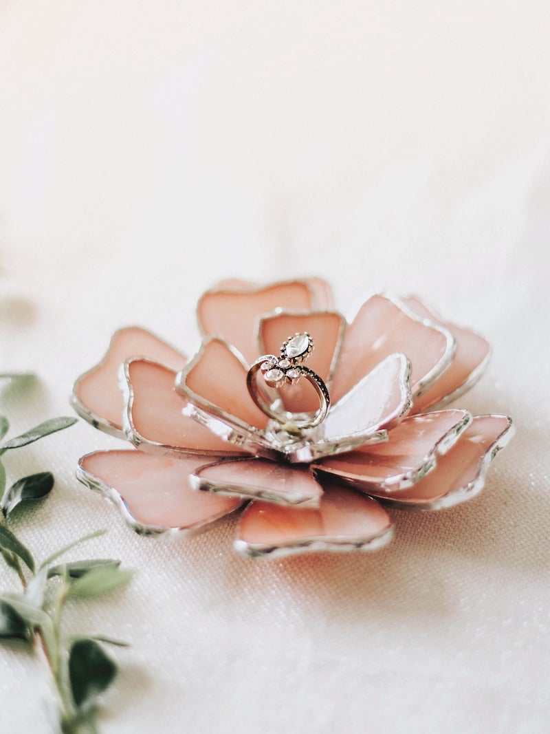 Stained Glass Flower Wedding Ring Holder