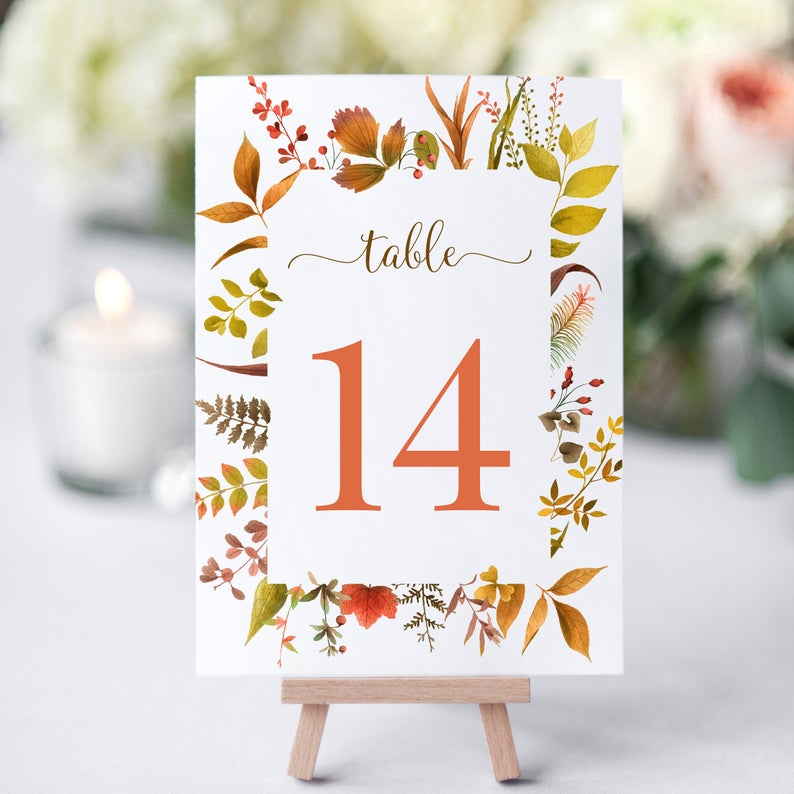Fall Themed Table Number Signs