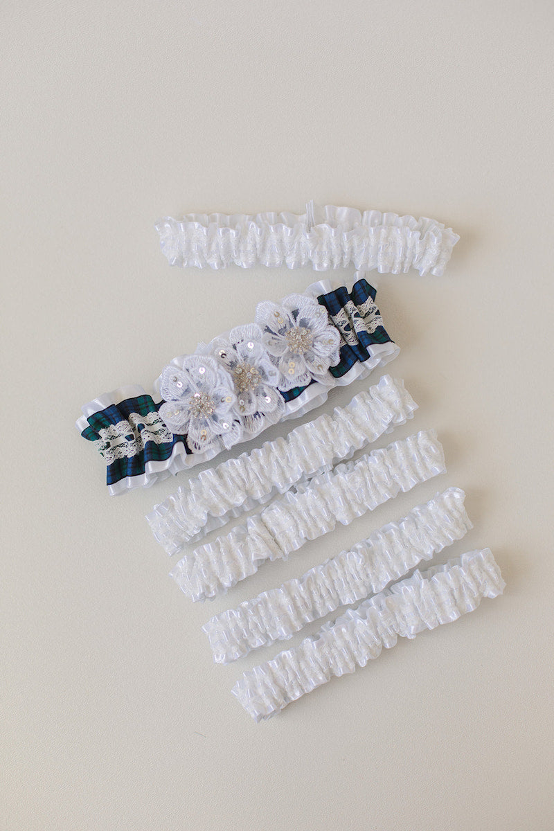 custom tartan plaid wedding garter set for bridesmaids