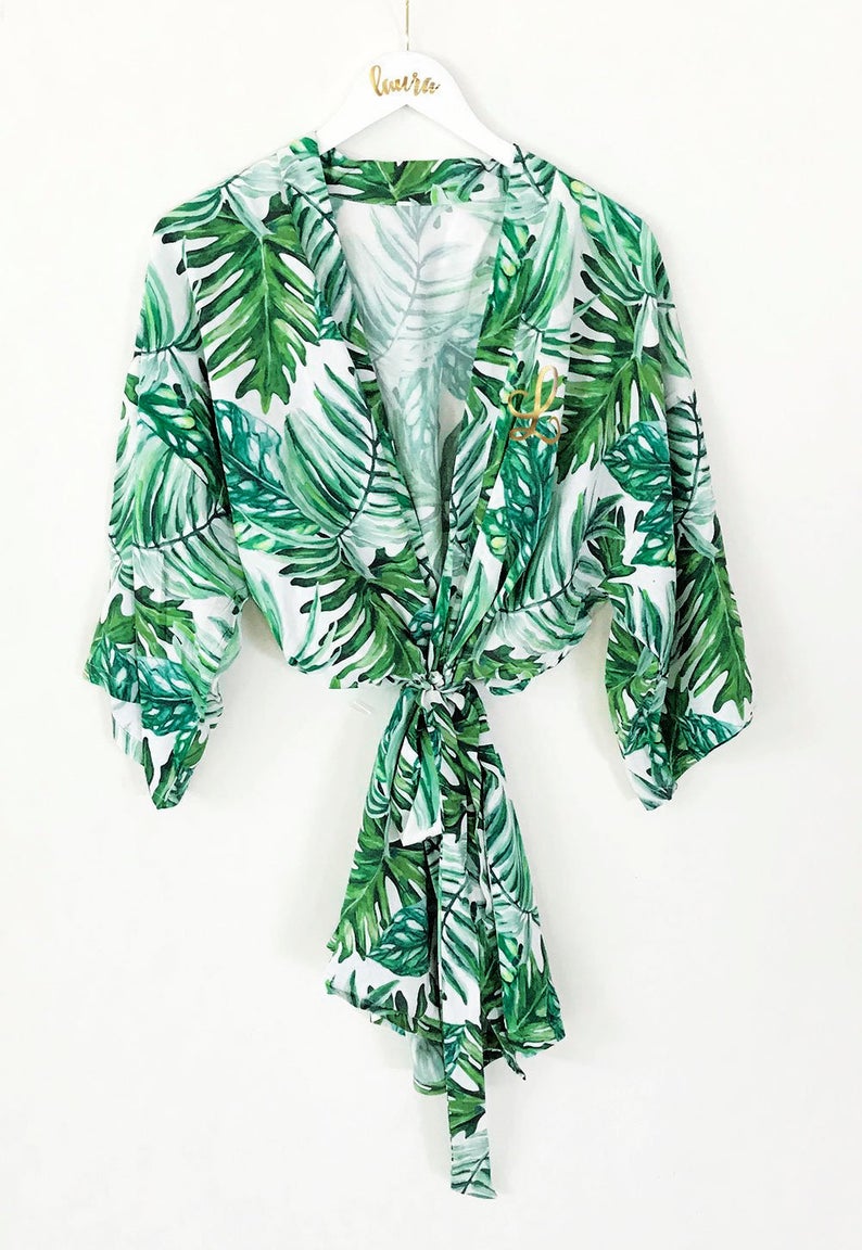 tropical print bridal robe