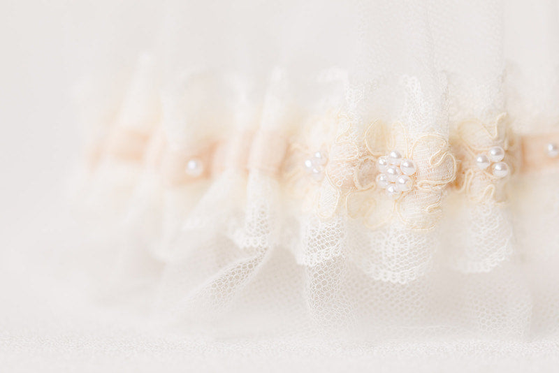 personalized garter made from mother's wedding dress and grandmother's veil