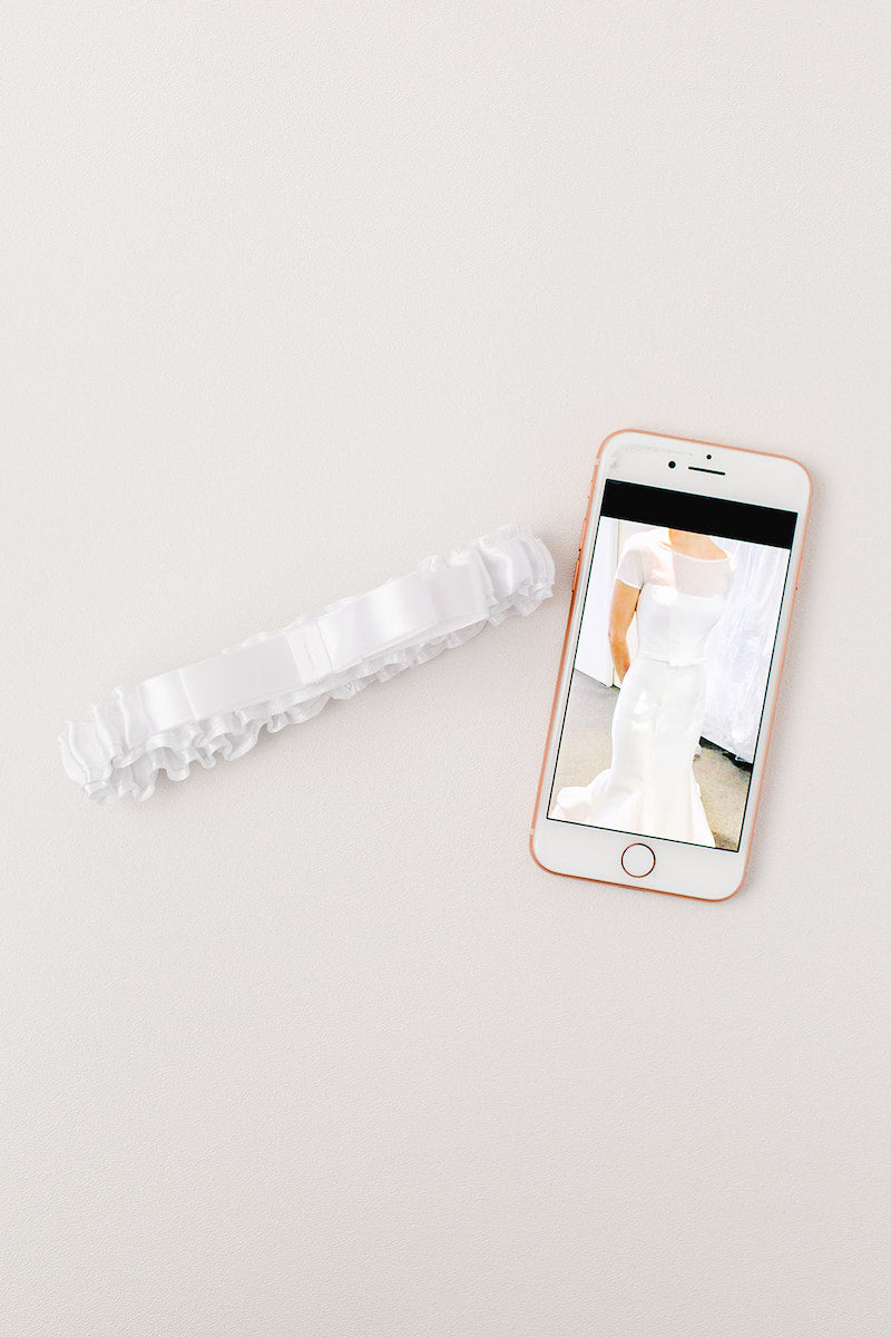 white wedding garter to match wedding dress belt handmade by The Garter Girl