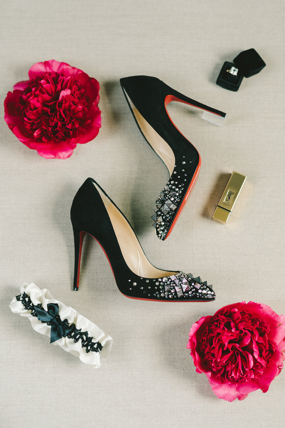 black wedding shoes and garter - advice for 2 months before your wedding from The Garter Girl